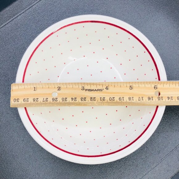 Vintage 60s BILTONS England Ironstone Coupe Bowl Set of 5 - Cranberry Polka Dot - Picture 8 of 10